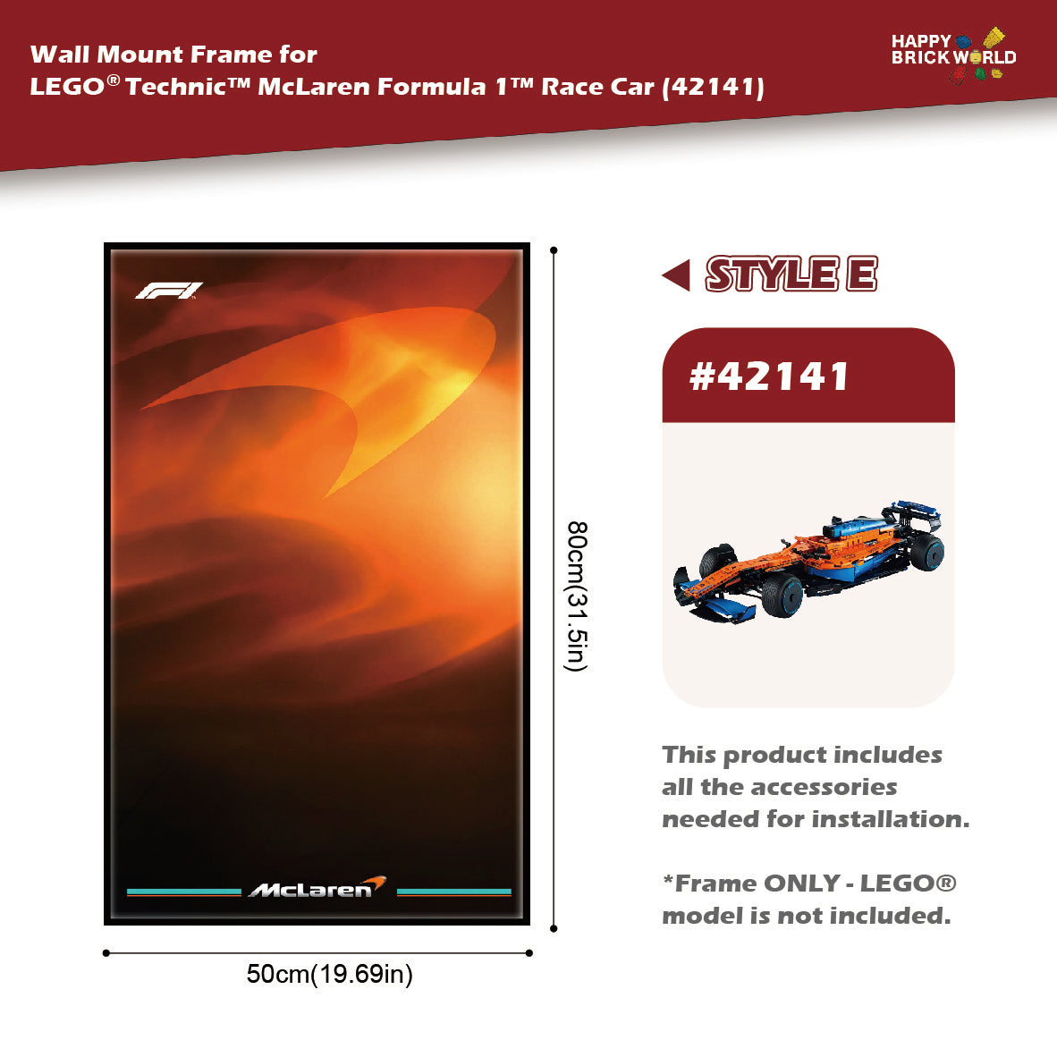 Wall Mount Display Frame for LEGO® McLaren MCL36 F1® Car 42141