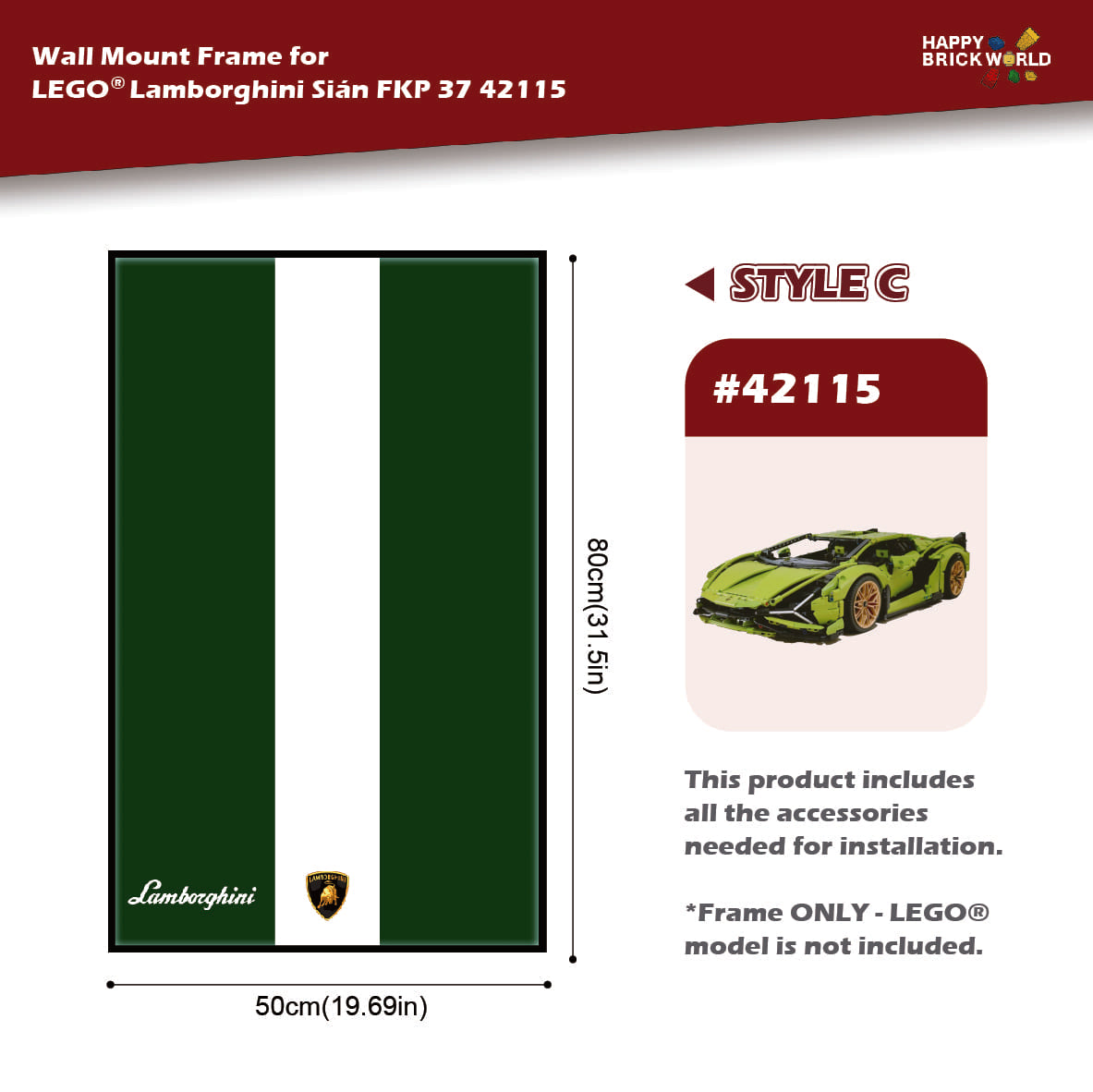 Wall Mount Display Frame for LEGO® Lamborghini Sián FKP 37 42115