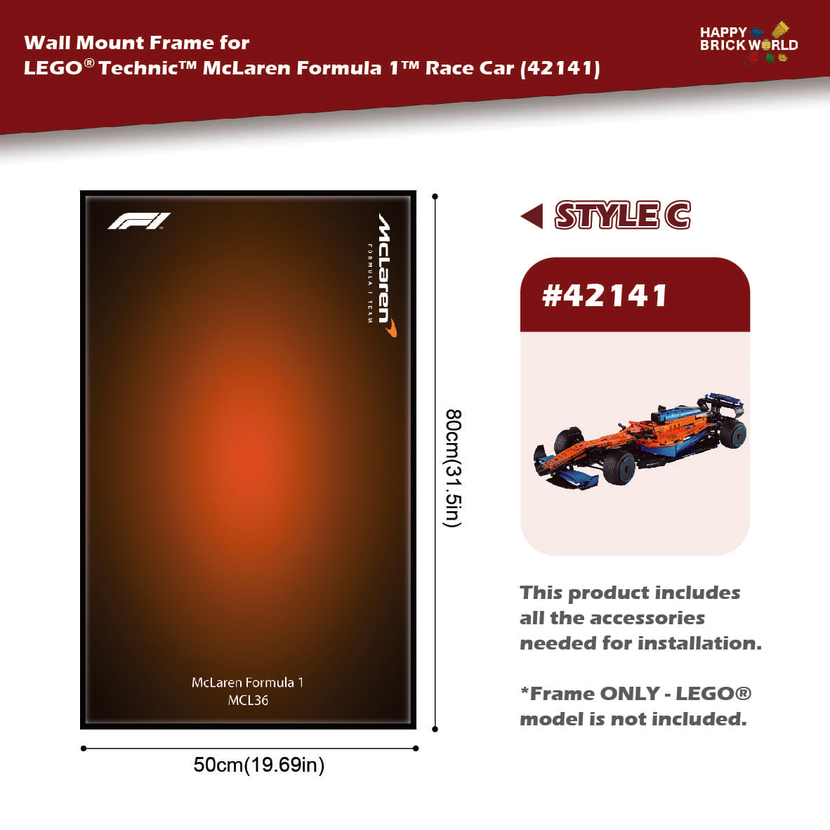 Wall Mount Display Frame for LEGO® McLaren MCL36 F1® Car 42141