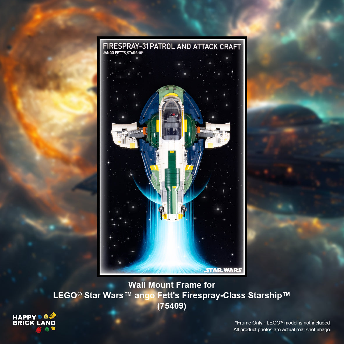 Wall Mount Frame for LEGO® Star Wars™ Jango Fett's Firespray-Class Starship 75409